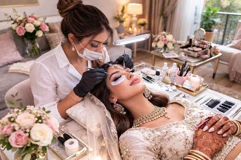 Bridal eyelash extensions Dubai - wedding lash application