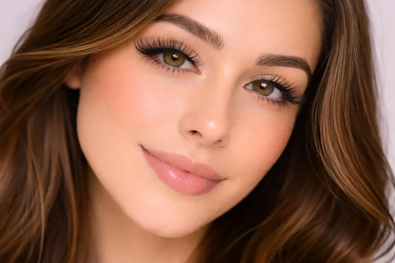 Mink and silk eyelash extensions close-up Dubai